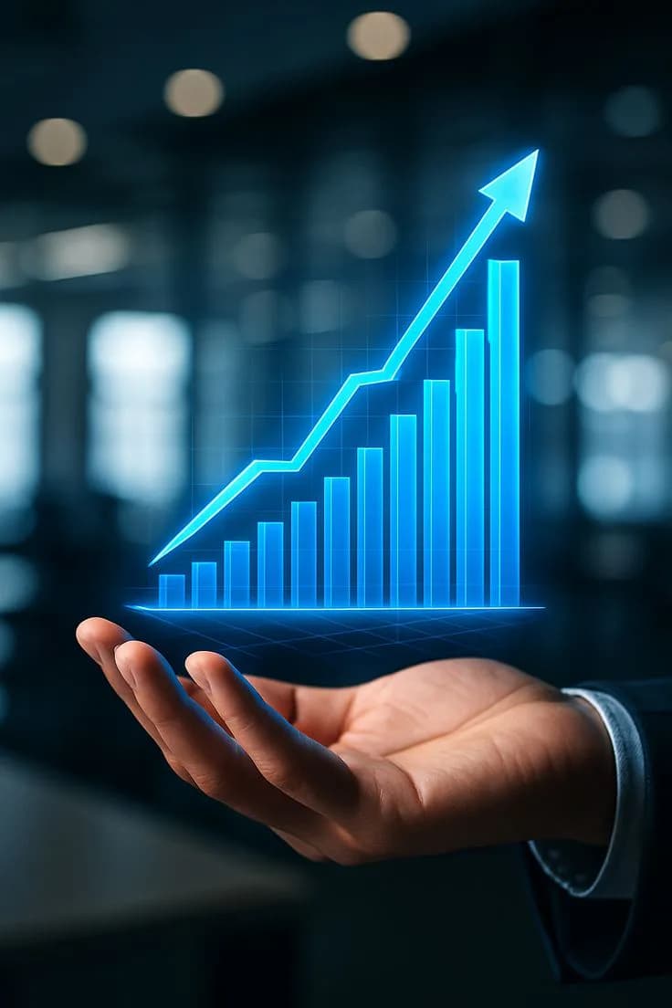 A hand presenting a rising growth chart